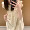 Small flying sleeves doll dress women's summer girl niche new white dress looks thin