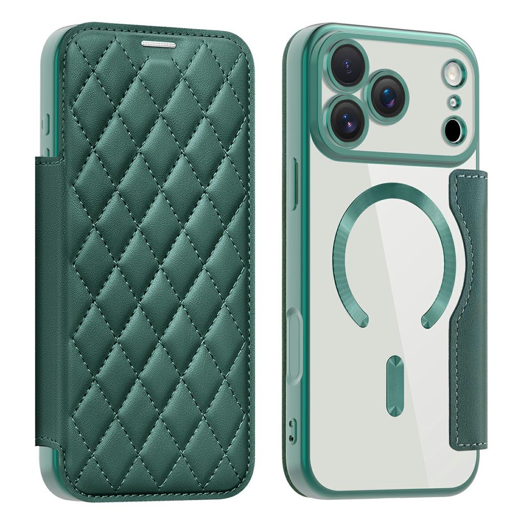 For iPhone 17 Pro Max Case Compatible with MagSafe Rhombus PU Leather Phone Cover
