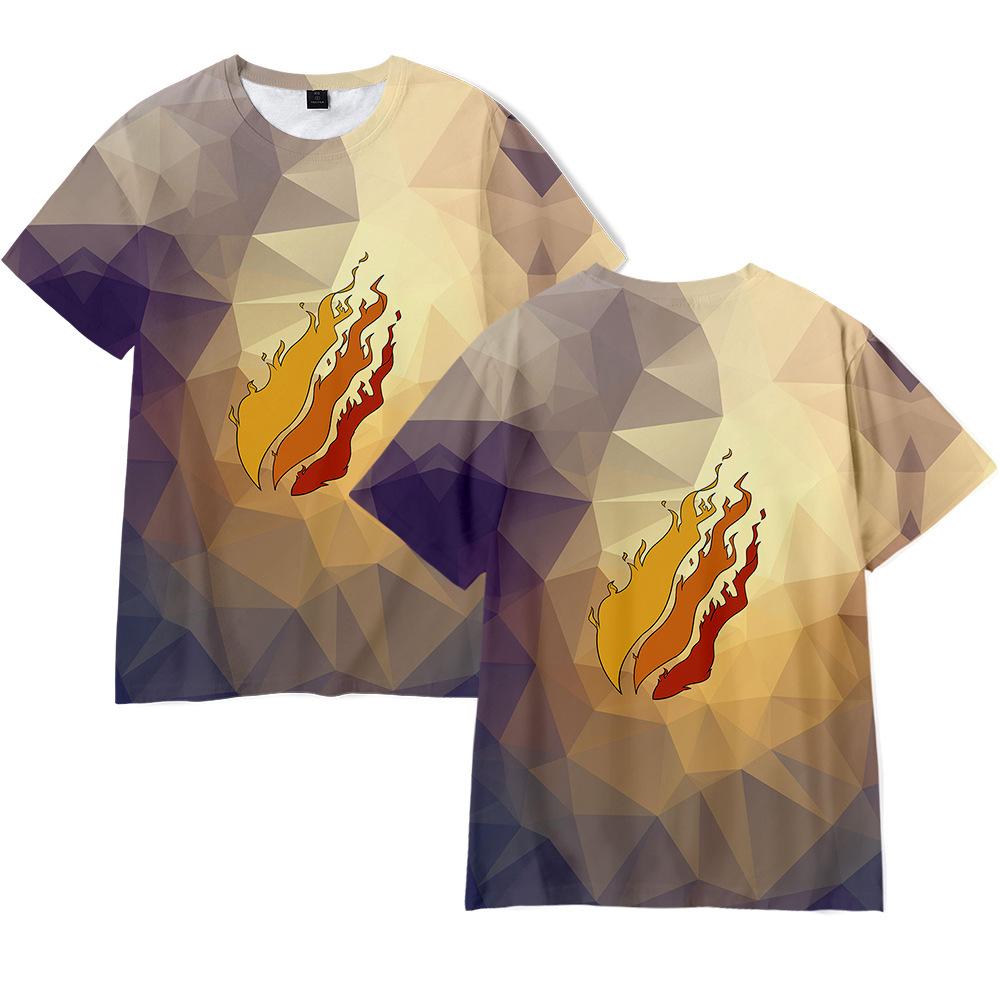 ETST37 Nieuw Zomer Prestonplayz Vlam Kleur Bedrukt T-shirt Ronde Hals Pullover Korte Mouw voor Volwassenen en Kinderen 140