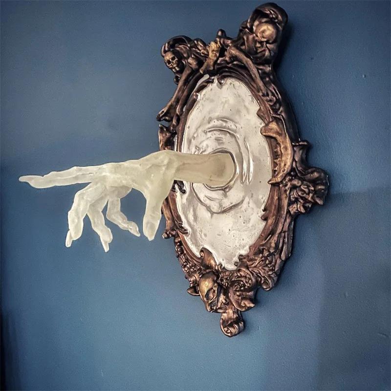 

New Halloween Ghost Mirror Wall Resin Figure Terror Devil s Hand Home Wall Decoration Interior Accessories Creative Photo Frame