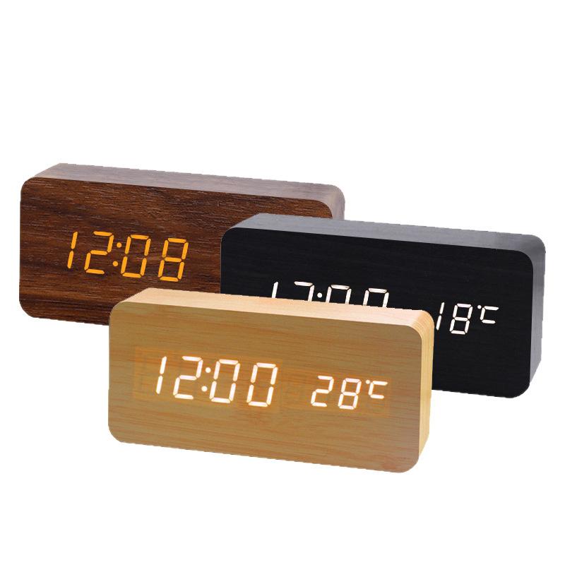 LED Wooden Clock Desktop Silent Electronic Alarm Clock Home Ornament Clock USB Dry Battery Dual-purpose Alarm Clock