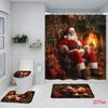 4Pcs Vintage Christmas Santa Claus Shower Curtain Set with Non-Slip Bath Mat, Toilet Lid Cover, Contour Rug & 12 Hooks, Bathroom Decor