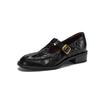 Krazing Pot Sheepskin Round Toe Thick Med Heels Spring Shoes Slip on Big Size 42 Loafers Women Metal Buckle Pleated Pumps