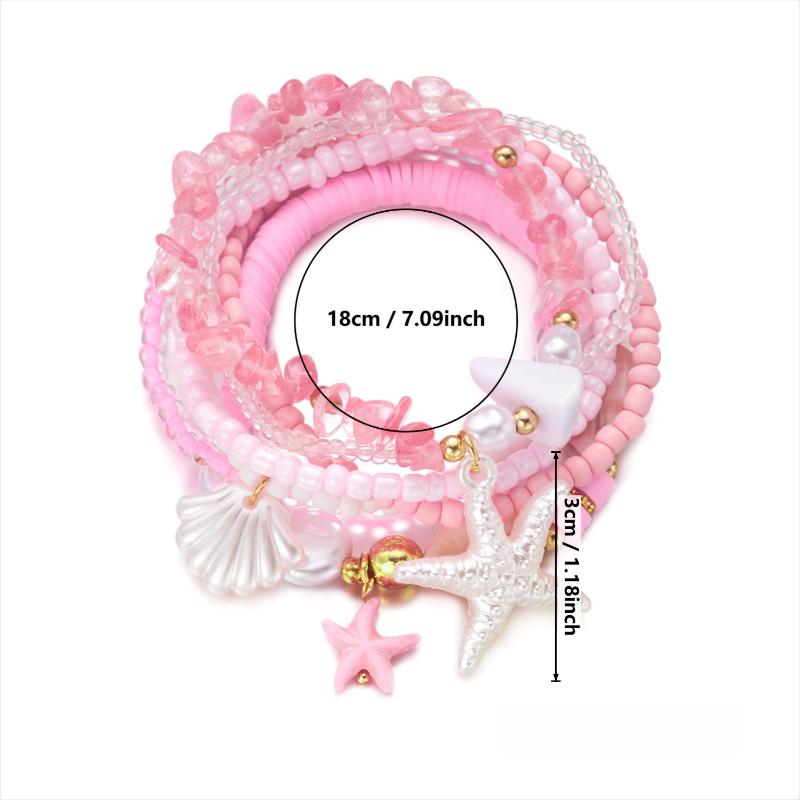 1 Set Summer Ocean Blue Beads Strand Hand Chain Bohemia Starfish Shell Beaded Bracelets For Women Jewelry Beach Vacation Gift