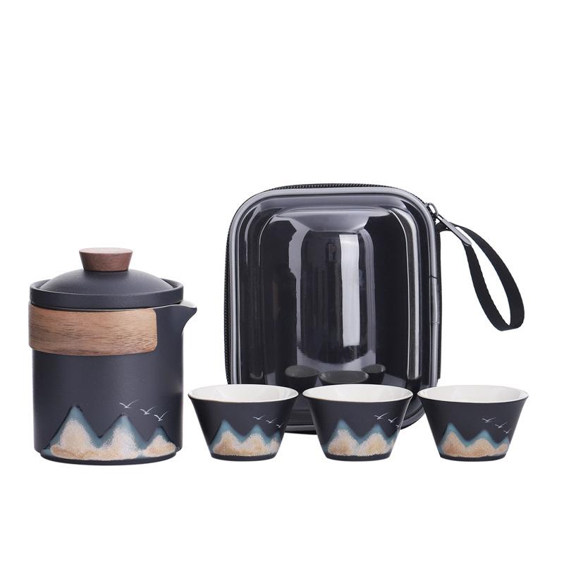 Coarse pottery Yuanshan Kuaike Cup camping portable outdoor travel tea set anti-scalding tea cup high-end business souvenir