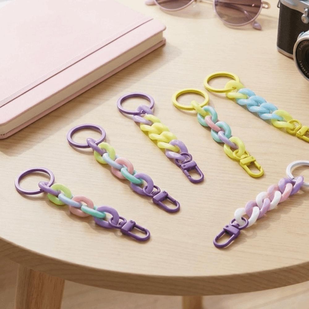 Matte Acrylic Chunky Chain Keychain Macaroon Color Keyring Bag Charm For Women