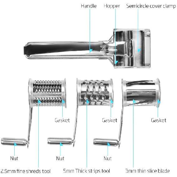 Stainless Steel Cheese Grater MultiFunction Hand Cranked Rotatable Cheese Cutter Kitchen Slicing Tool