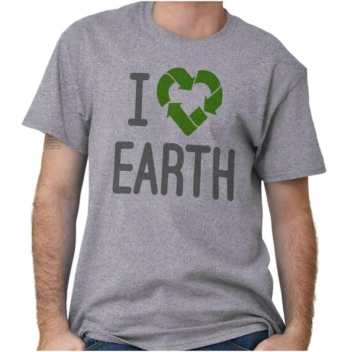 Earth Day I Love Heart Earth Recycle Symbol Womens or Mens Crewneck T Shirt Tee XS