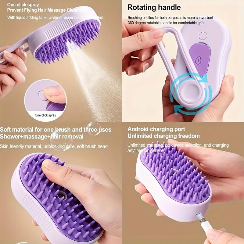 3-in-1 Steam Pet Grooming Brush - USB Rechargeable, Foldable Cat & Dog Beauty Tool with Silicone Bristles, Ideal for Long & Short Hair,