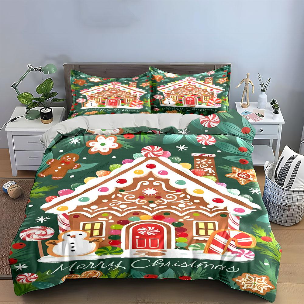 Gingerbread House and Snowman. Bedding Sets Duvet Cover Sets Duvet Covers Pillowcases(1 * Duvet Cover 2 * Pillowcases Without Duvet Insert)