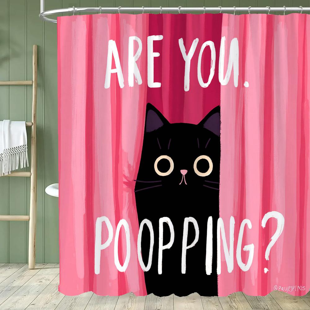 Cartoon Hipster Cat Shower Curtain - With Hooks, Easy To Clean, Adds a Quirky and Stylish Touch To Your Bathroom Decor Curtain