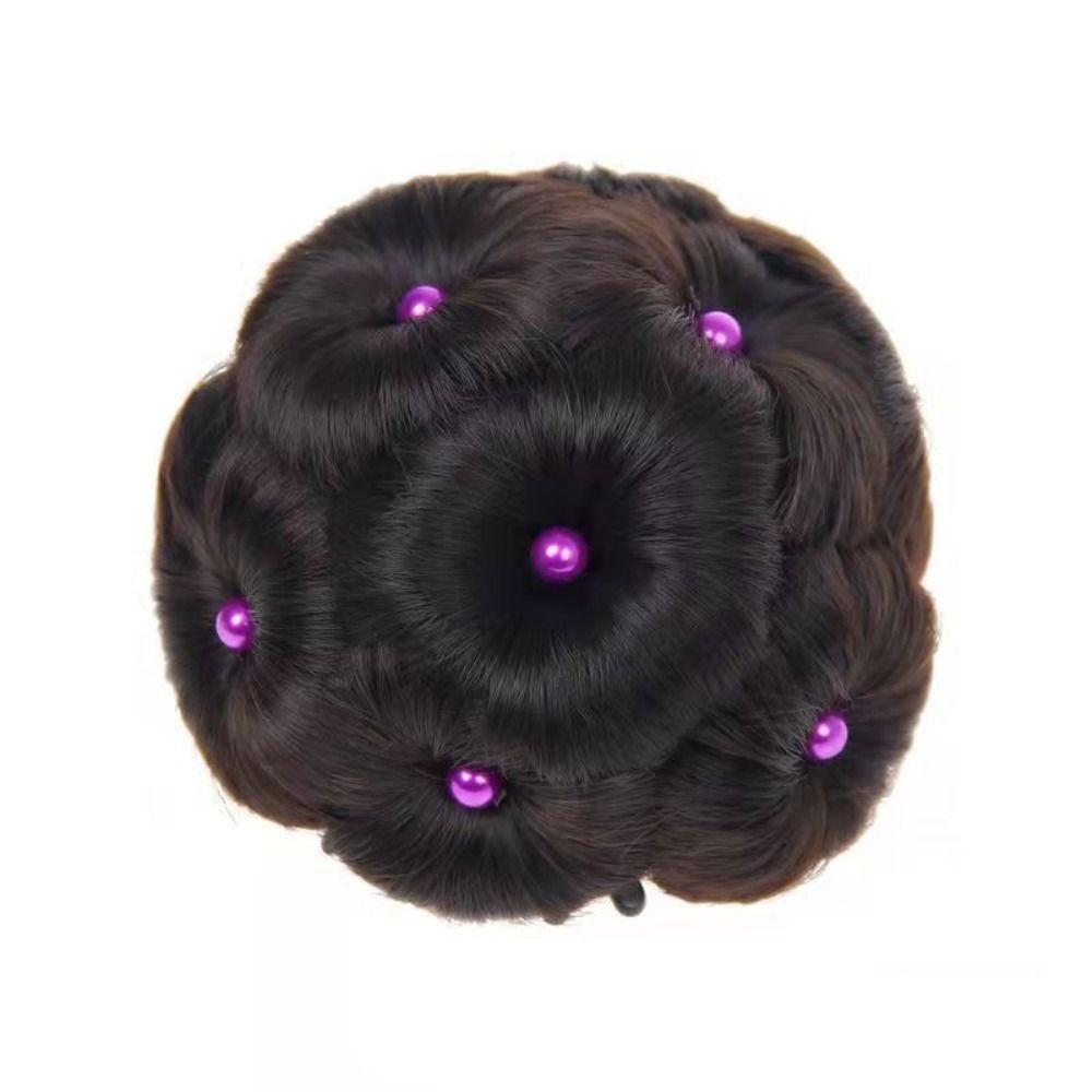 

Цветочный Пучок Кольцо Девять Цветов Волосы Жемчуг Вьющийся Шиньон Ретро Синтетические Волосы Пучок Женщины Brown&Black-Purple Pearl