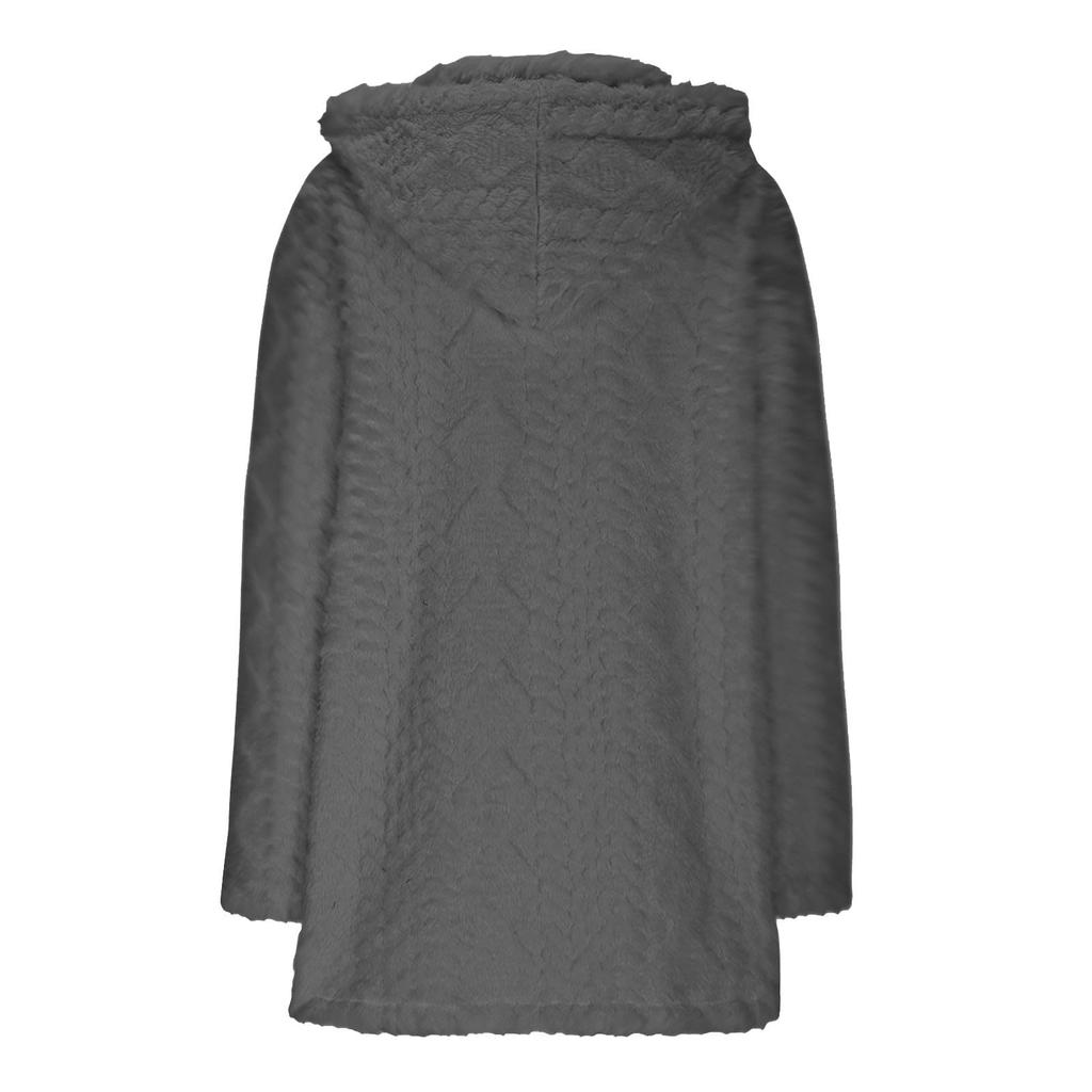 Women's Fashionable Solid Color Long Sleeved Loose Hooded Button Down Plush Jacket