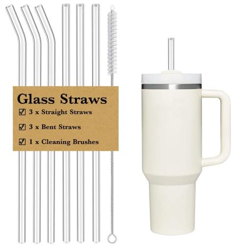 

CteaTs Stanley Reusable Straws for 40oz and 30oz Cups/Tumblers, Replacement Straws, 6-Pack, Clear Glass Straws with Cleaning Brush, Stanley Cup Access