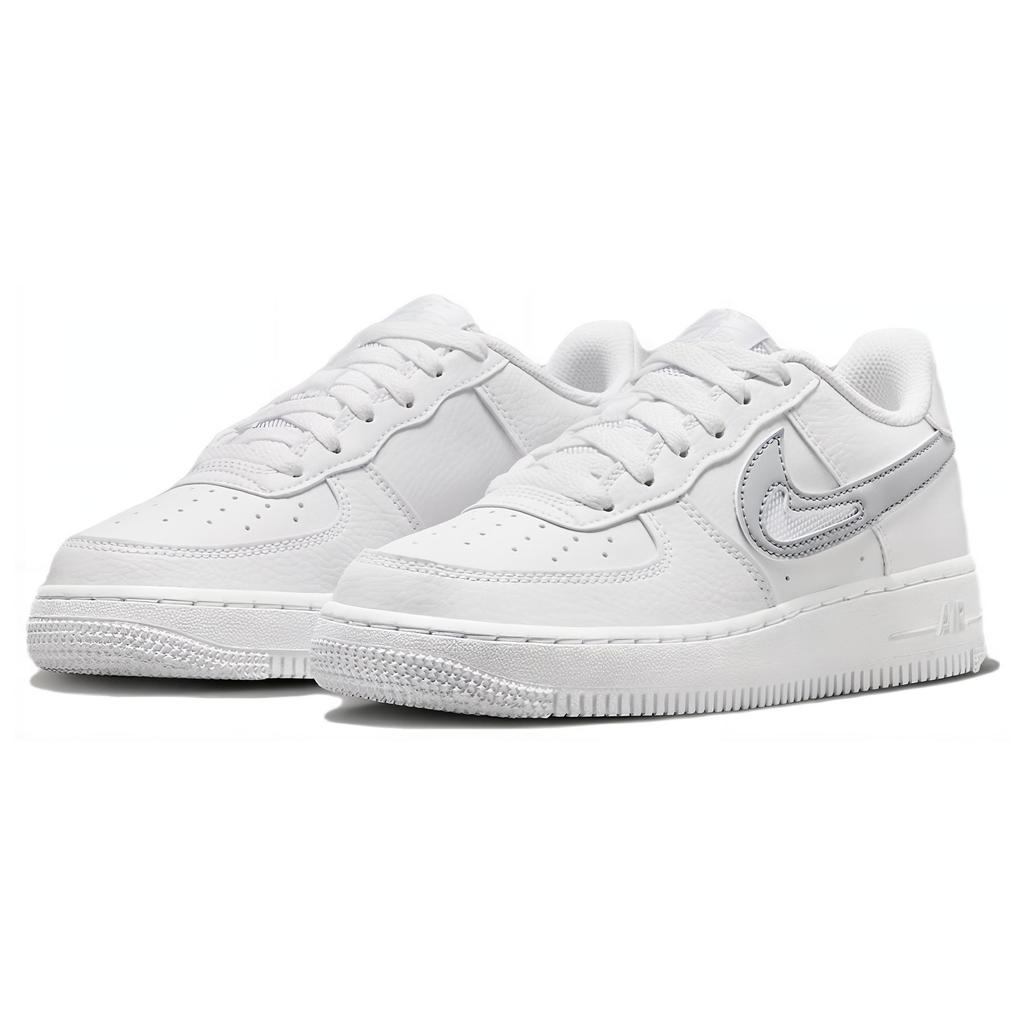 New Nike Air Force 1 GS Cut Out Swoosh - White Photon Dust FQ2413-100