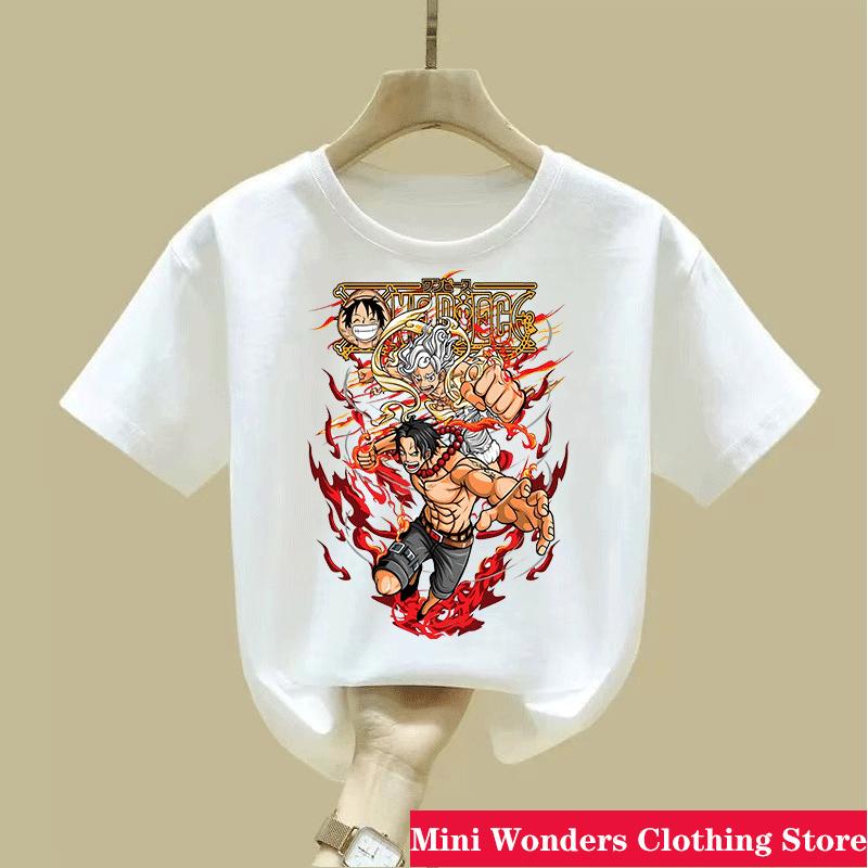 New One Pieces Luffy Summer Short Sleeve Anime Printed Tshirt Children Summer Cool Streetwear Boy Girl Kids Short Sleeve Tops