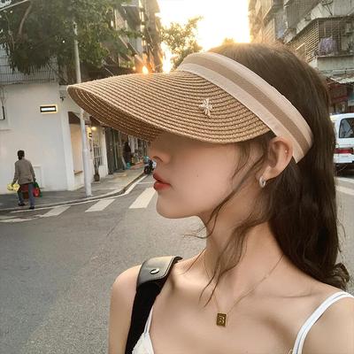 Dames Zomerhoed van Gevlochten Stro Brede Rand Strand Zonnehoed Boho Geweven Gezicht Zonnescherm Pet Mode
