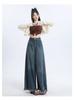 Autumn 2024 Women's High Waist Wide-Leg Retro Frayed Jeans