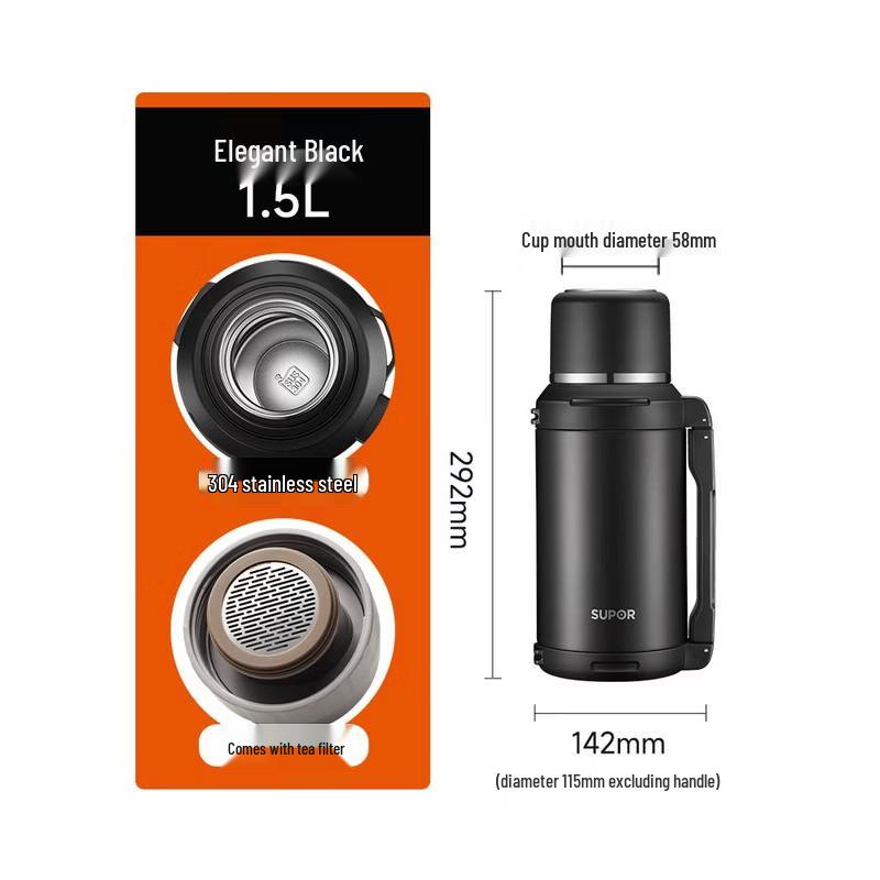 

SUPOR 1.5L Stainless Steel Insulated Travel Thermos