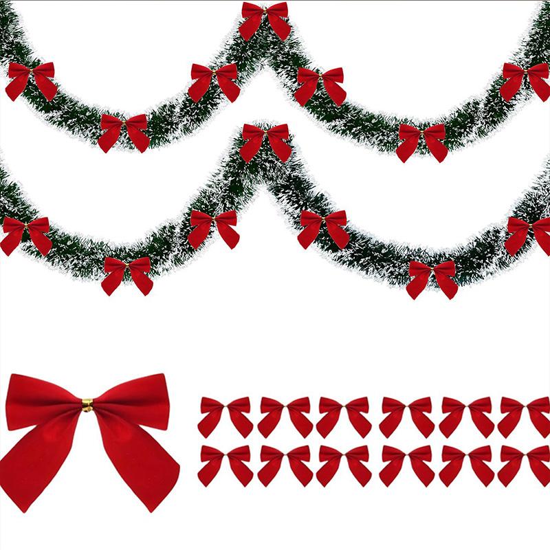 For DIY Wreath Christmas Tree Ornaments New Year Home Table Decor Artificial Christmas Garland Xmas Garlands with Bowknot