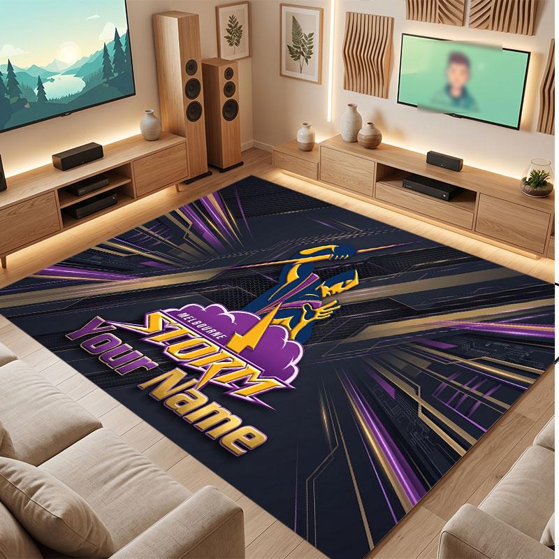 Melbourne Storm Personalized Crystal Velvet Carpet, Customized Name Text Soft Anti‑Slip Rug for Living Room Bedroom