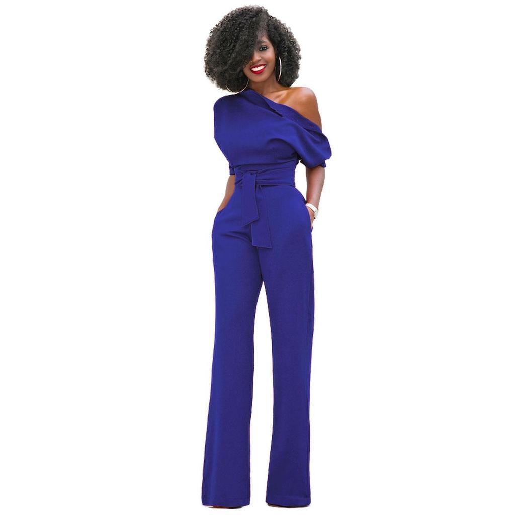 Pantaloni a gamba larga della tuta abbottonata con colletto inclinato in tinta unita alla moda da donna a 7 colori