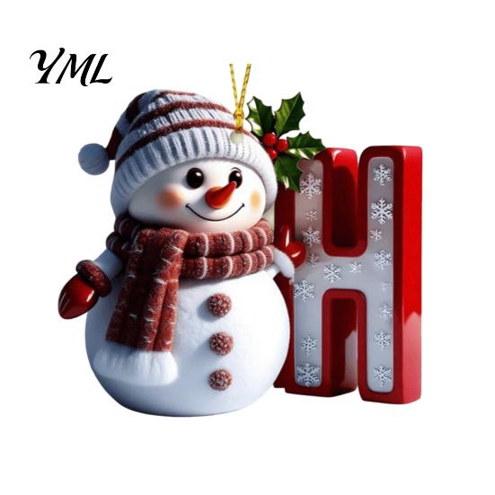 Personalized Snowman Letter Ornaments 2D Christmas Ornaments, for Tree, Customized Party Favors Kids Initial Ornament, Ornament DIY Hanging Xmas Decor