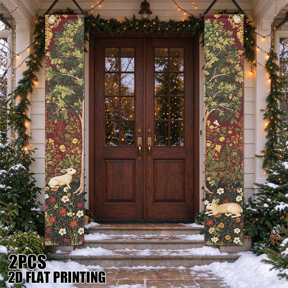 2D Flat, 2D Door Banner, 2pcs Traditional Chinese Couplets Banner - -Themed Door Hanging Decoration with & Flower Patterns, Suitable for Front Door, I