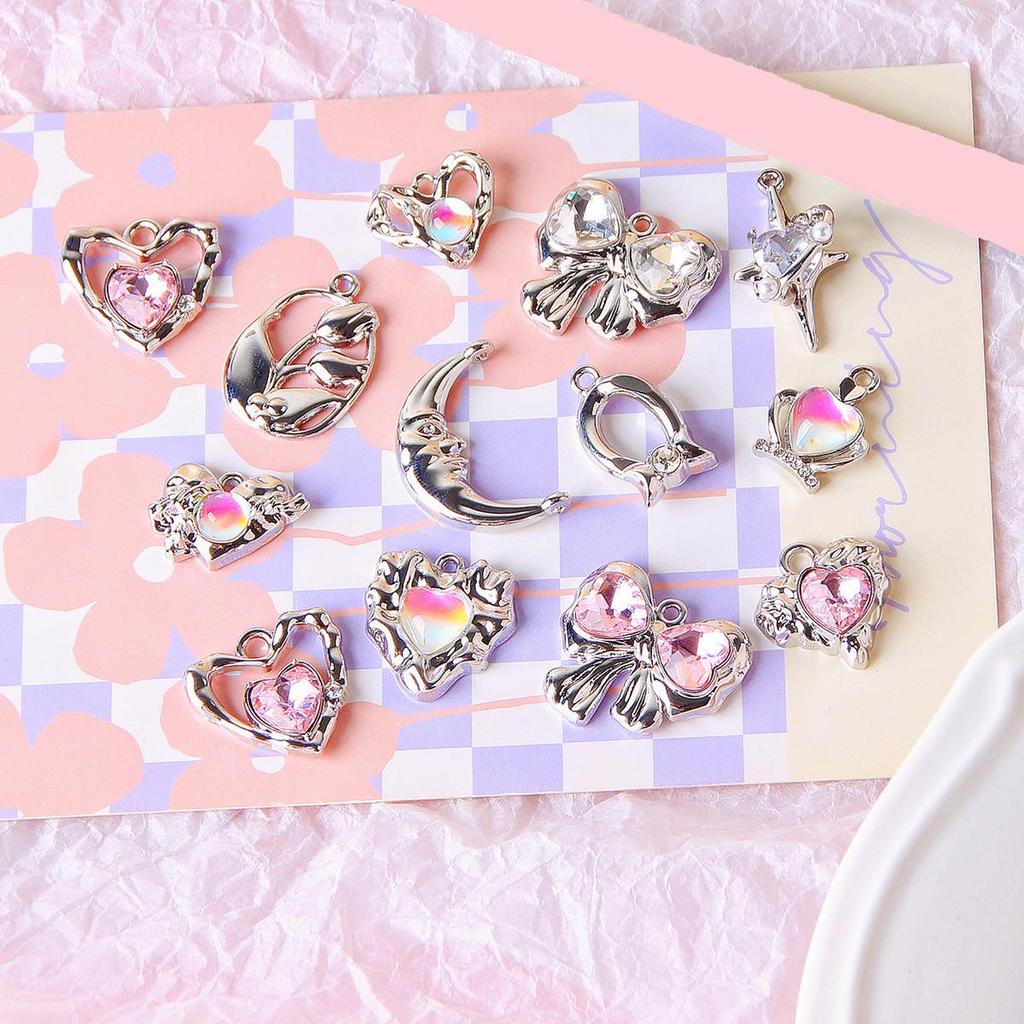 Silver Heart Moon Bow Pendant for DIY Jewelry