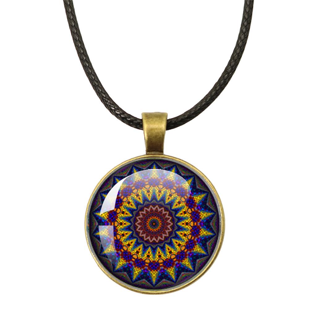 Klassische Lebensblume Seilkette Glasanhänger Halsketten Mandala Elegante und komplexe Muster Halsketten Damen Cabochon Schmuck