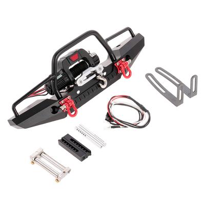 Metal Front Bumper with 2 LED Light & Remote Control Electric Winch for Traxxas TRX-4 SCX10II 90046