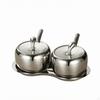 Stainless Steel Seasoning Container Set with Tray DustResistant ThreeCompartment Condiment Holder