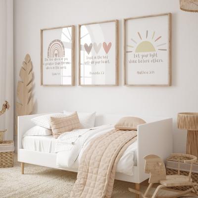 Verset Biblique Chrétien pour Crèche Art Chrétien pour Bébé Affiche Peinture sur Toile Impression Murale Image pour Chambre d'Enfant Décoration Intérieure