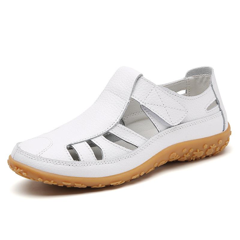 Large size 35-46 summer handmade retro sandals soft-soled mother shoes cowhide Velcro casual women's shoes