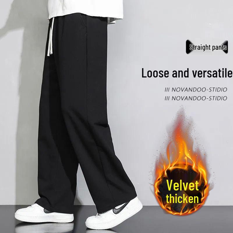 Men's 2026 Gray Loose-Fit Straight-Leg Sweatpants, Wide-Leg Casual Cotton for Spring/Fall