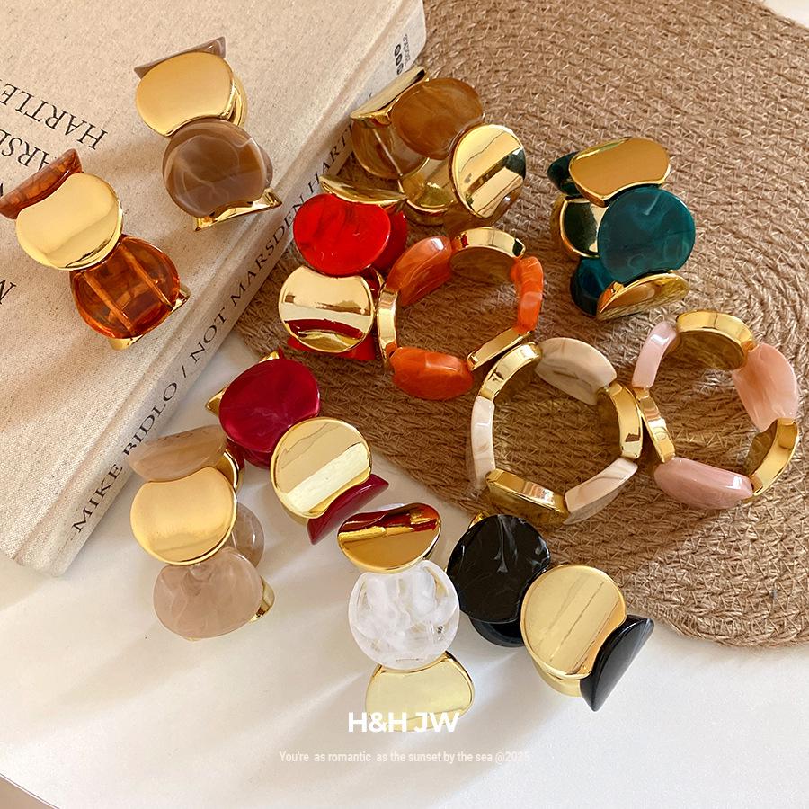Elegant Acrylic Round Elastic Bracelet 2026 - European & American Style, Exaggerated Luxe Commute Jewelry, High-End Feel.