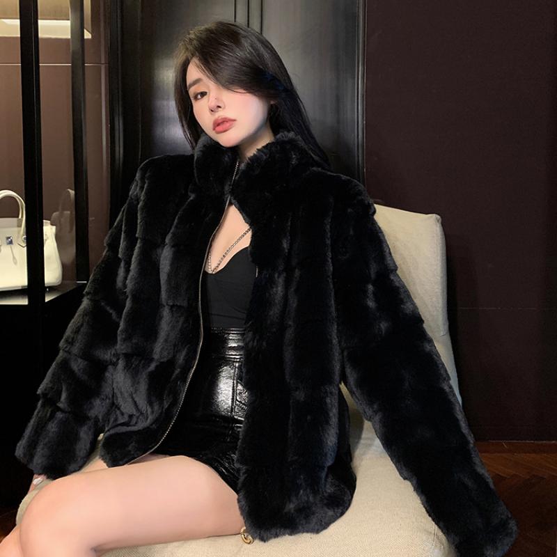 France Elegant Fur Warm Short Coat Women Winter Fleece Vintage Stand Collar Wool Jacket Korean Fashion Designer Clothes 2024 New
