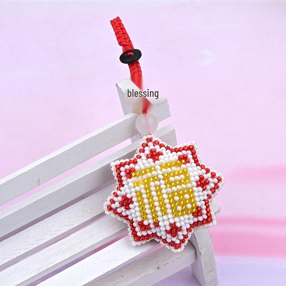 Red Knot Snowflake Double-Sided Cross Stitch Beaded Pendant Kit
