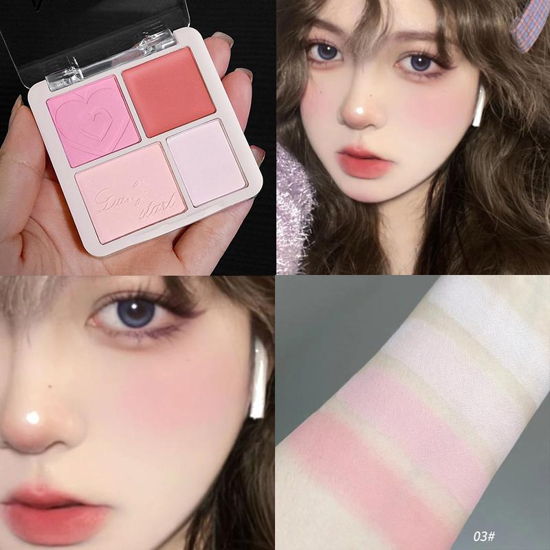 4 Farben Rosa Pfirsich Rouge Puder Creme Palette Highlighter Matt Expandierende Farbe Aufhellendes Gesichts Rouge Make-up Wangenfarbe