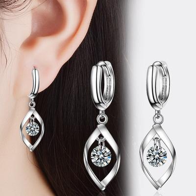 925 Sterling Silver Arrivals Fashion Shiny Crystal Ladies`stud Earrings Jewelry