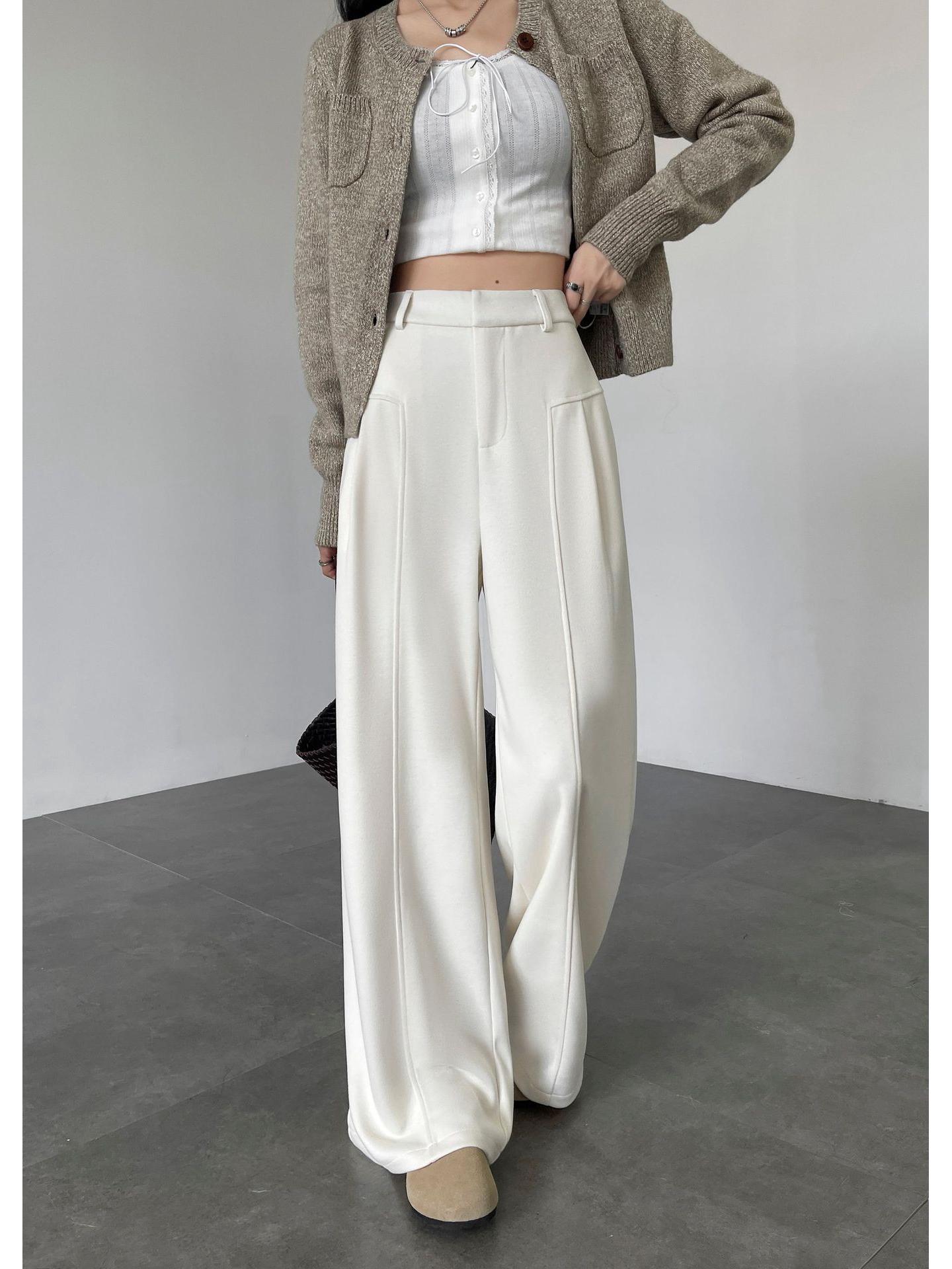 

Aixuan Women s Black Grey Wool Wide-Leg Straight Trousers - Autumn 2025 Collection M