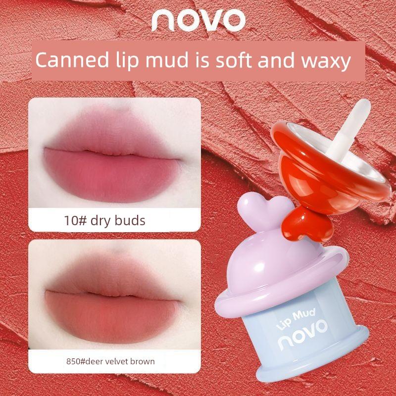 Novo Canned Lip Mud Velvet Matte Low-Saturation Natural Nude Lipstick for Women, Non-Stick and Non-Fading