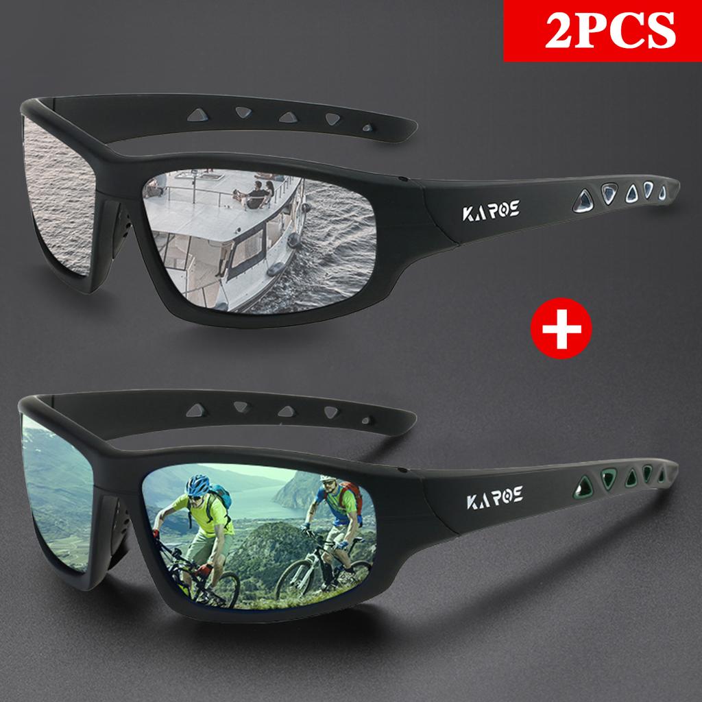 KAROS 2 Stück Oval Quadratisch Herren Sport Sonnenbrillen Gläser für Angeln/Fahren/Reisen Langlebig Mattes Gestell UV400 HD Beschichtung