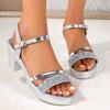 Fashion Women's Shiny Sequins Wedding Sandals Fashion Open Toe Thick Sole Sandal Woman Summer 2025 Back Strap High Heel Sandals Female