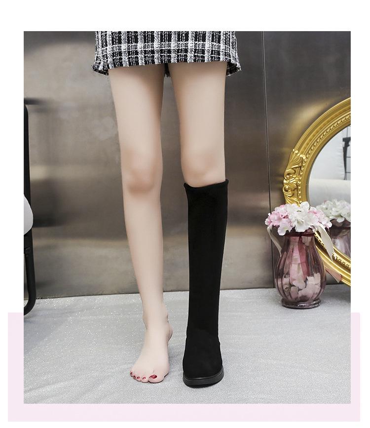 2025 Autumn Women's Black Over-the-Knee Knight Boots with Thick Soles and Elastic Detail