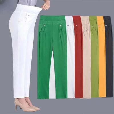 Vrouwen dunne snoepkleuren stretch klassieke broek rechte broek moeder casual hoge taille pantalones slanke enkellange broek