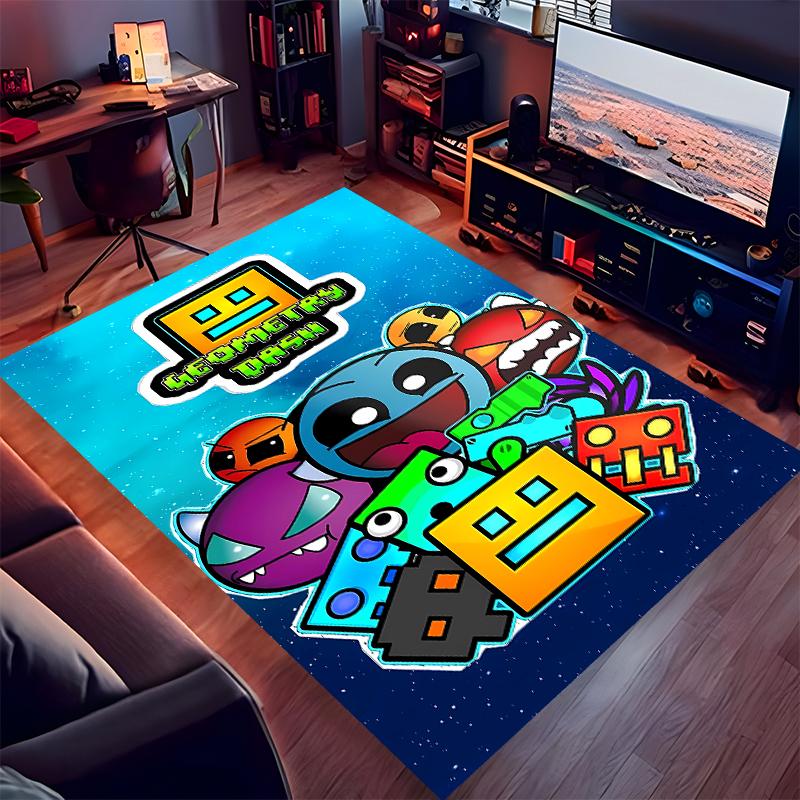 1pc Geometry Dash5 Print Area Rug - Soft, Washable Non-Slip Indoor Mat for Office Chairs, Living Room, Home Office Decorative Rug