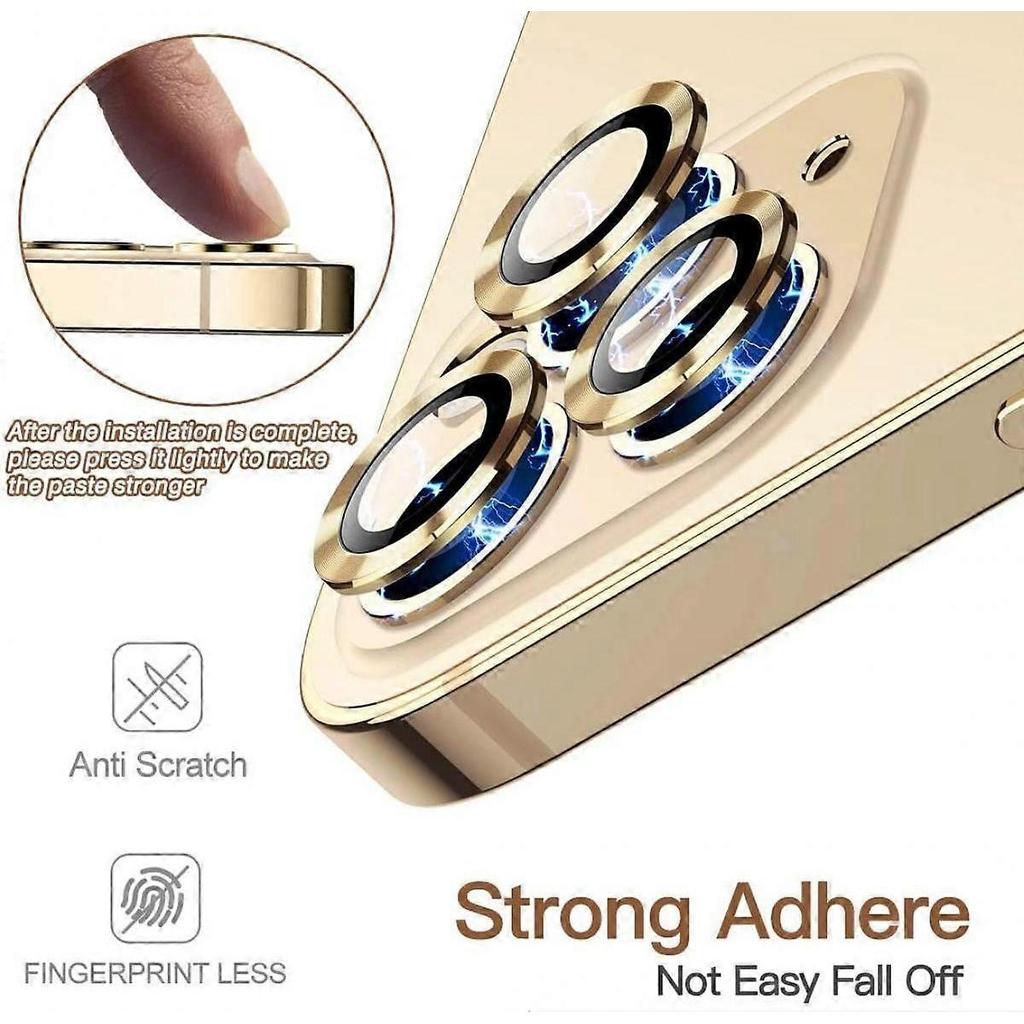For iPhone 12 Pro Max (6.7 Inch) Camera Lens Protector, Glitter HD Tempered Glass Aluminum Alloy Lens Screen Stiker Cover Film - Gold