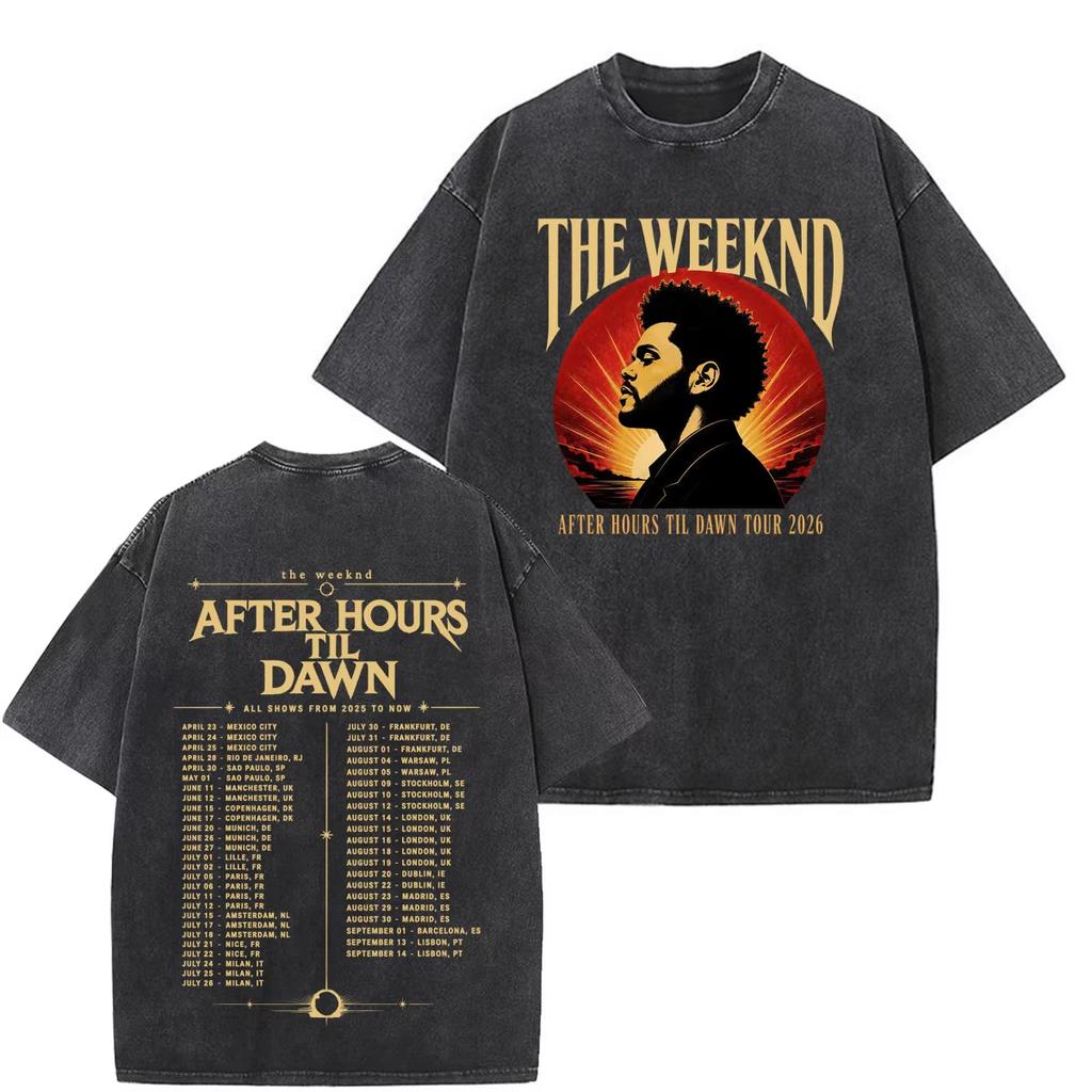 The Weeknd After Hours Til Dawn 2026 Tour Print Vintage Washed T-shirts Unisex Hip Hop Retro Oversized T-shirt Breathable and Comfortable Clothes