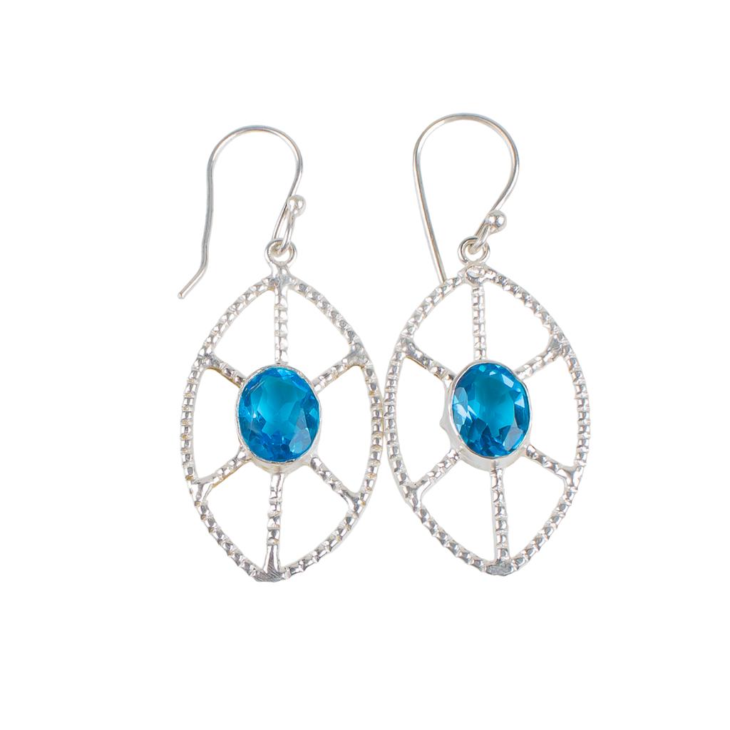 Swiss Blue Topaz Gemstone 925 Sterling Silver Jewelry Handcrafted Earrings 2.00" EE-48-4